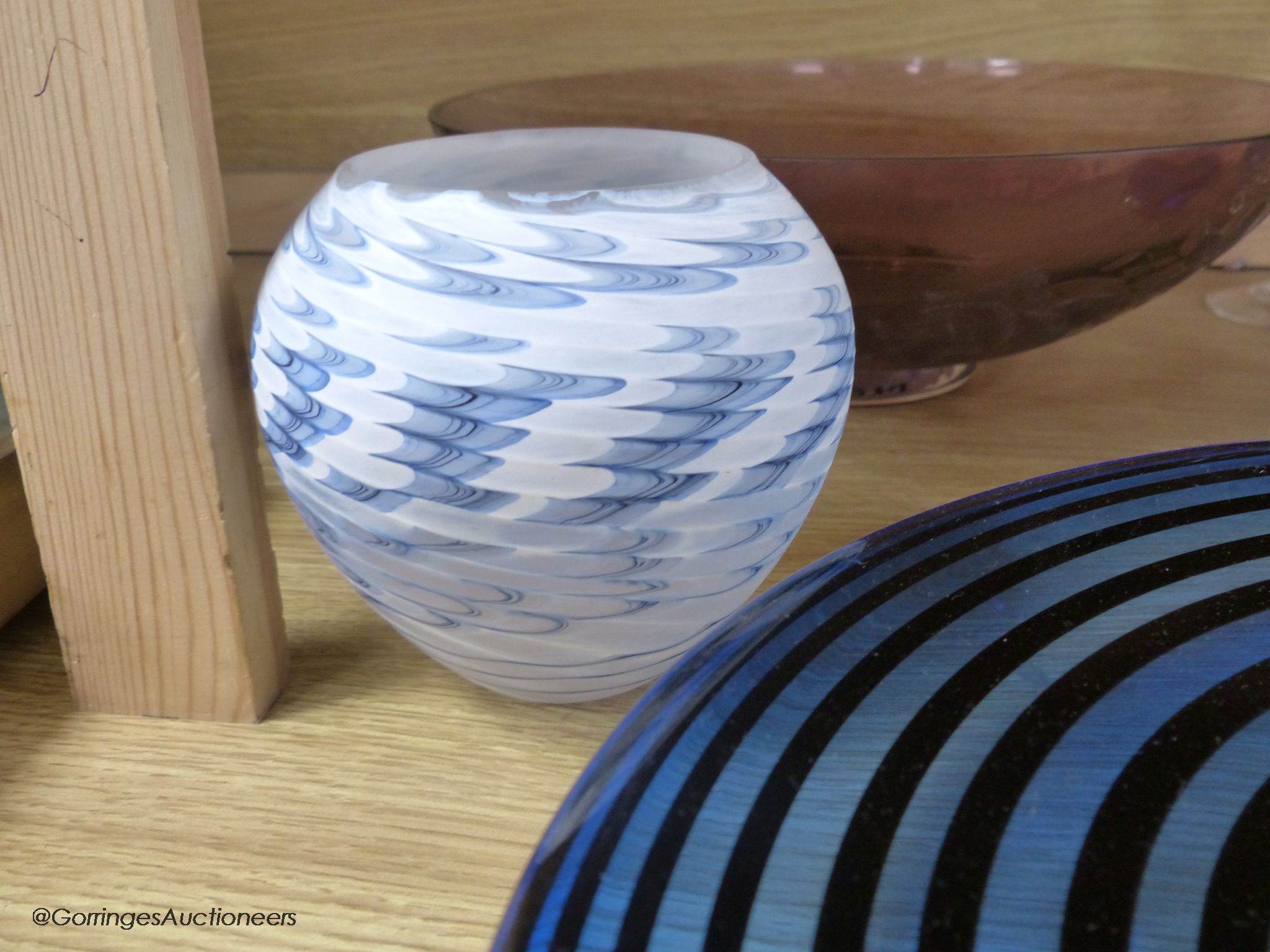A collection of signed art glass, including David Wallace and Helen Millard etc, largest diameter 36cm